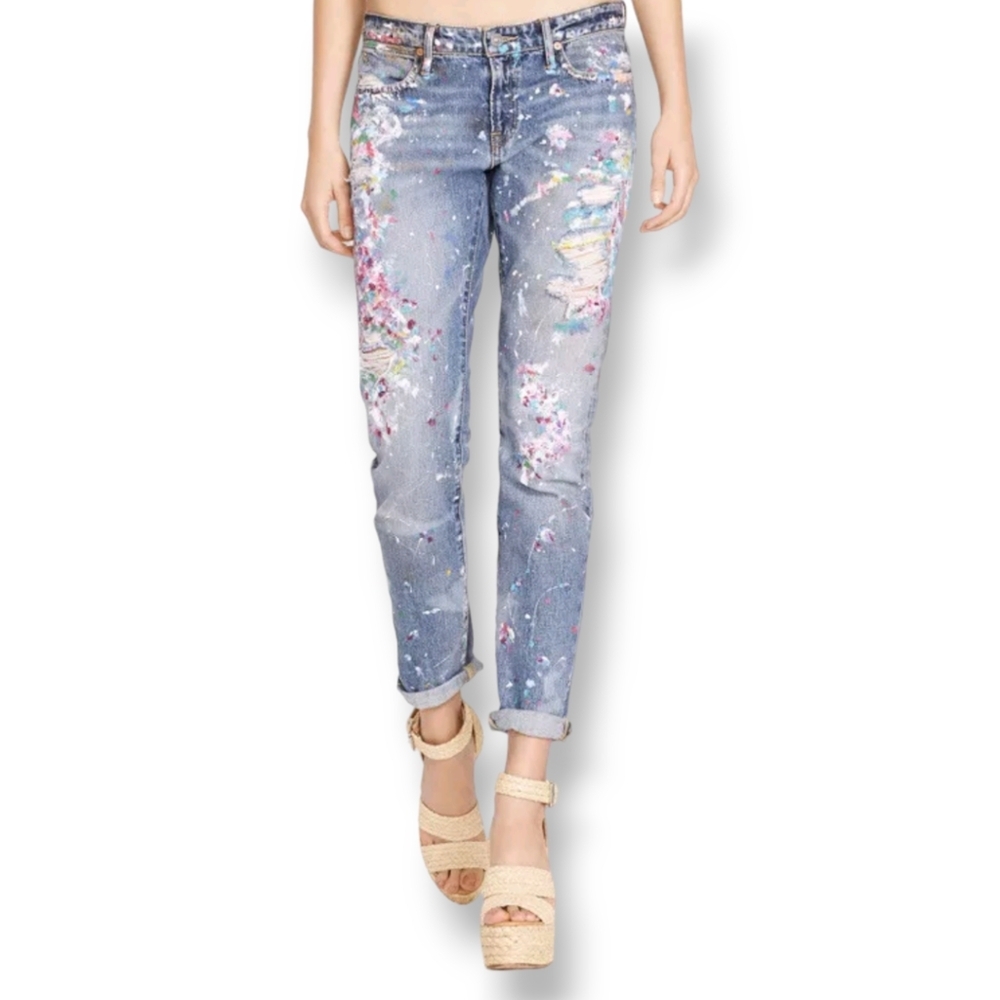 Polo by Ralph Lauren Light Blue Paint-Splatter Boyfriend Jeans